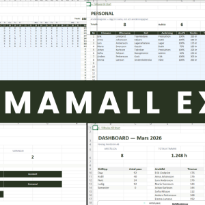 Schemamall Excel – komplett arbetsschema med alla 9 flikar